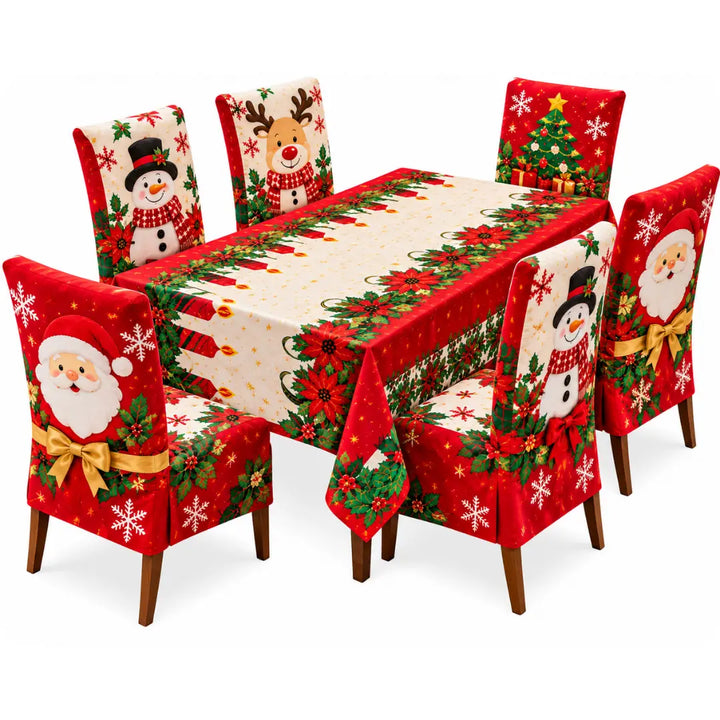 COMBO MANTEL + FUNDAS NAVIDEÑAS