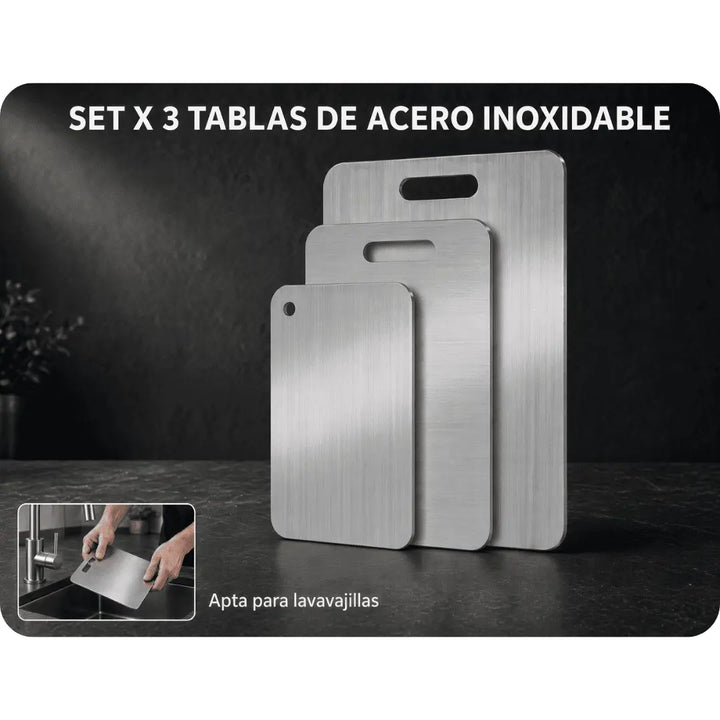 SET X3 TABLAS DE PICAR EN ACERO INOXIDABLE
