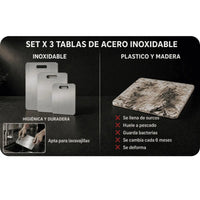 SET X3 TABLAS DE PICAR EN ACERO INOXIDABLE