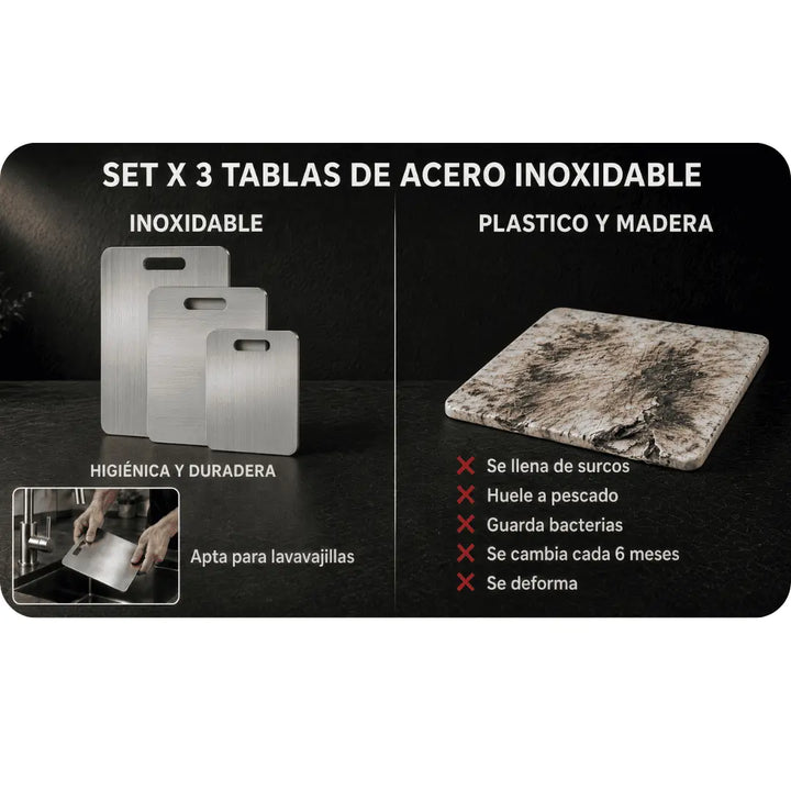 SET X3 TABLAS DE PICAR EN ACERO INOXIDABLE